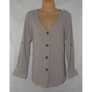 LIKE NEW Gray Sz Small Casual or Dress Button Up Roll Tab Sleeve Roomy Shirt
